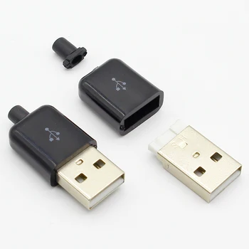 10pc/lot DIY USB 2.0, UN Bărbat de Asamblare Adaptor Conector Priza alb negru