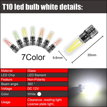 10x NOU W5W LED T10 COB Mașină de Sticlă Lumină Led Filament Auto Automobile Lectură Cupola Lampa Bec DRL styling Auto 12V