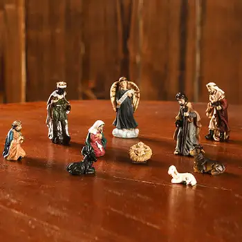 11pcs Copilul Isus Iesle Scena Nașterii de Crăciun Pătuț Figurine Miniaturi Rășină Statuie Ambarcațiuni Biserica Ornament Cadou Decor Acasă