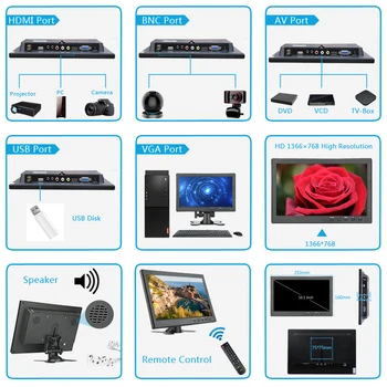 12-inch built-in difuzor HD cu AV, VGA, HDMI, USB BNC interfață pentru PS4PS5/Mac/switch/Raspberry Pi/telefon mobil/acasă CCTV