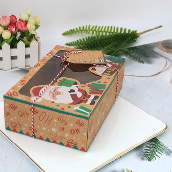 12 / pachet (4 în 3 style) noi kraft cutie de hârtie kraft hârtie mare de Crăciun Cutie de Bomboane de ferestre din PVC biscuit căsuța de turtă dulce cutie