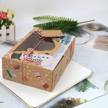 12 / pachet (4 în 3 style) noi kraft cutie de hârtie kraft hârtie mare de Crăciun Cutie de Bomboane de ferestre din PVC biscuit căsuța de turtă dulce cutie