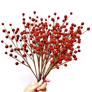12 Pachet Decoratiuni de Craciun Artificial fructe de Padure Rosii Tulpini rezistent la apa Artificiale fructe de Padure Ramurile de Coroană de Crăciun de Vacanță H