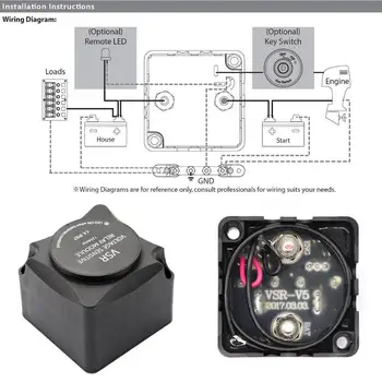 125 Amp Smart Dual Baterie Izolator VSR Tensiune Sensibile Releu Kit de cabluri