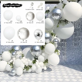 125pcs Argint 4D Alb Balon Ghirlanda Kit lant Argint Confetti Balon arc pentru Nunta, Petrecere de Aniversare cabină de Duș de Mireasă Decor