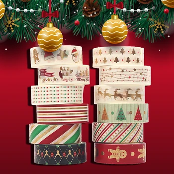 12buc/set Crăciun Washi Casete de Aur Mascare Rechizite Washi Autocolante Folie Banda Washi Jurnalul