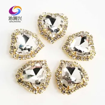 12mm/14mm/18mm 10buc forma de inima alb Cristal de sticlă, catarama,aur jos coase pe pietre pentru Diy/accesorii bijuterii