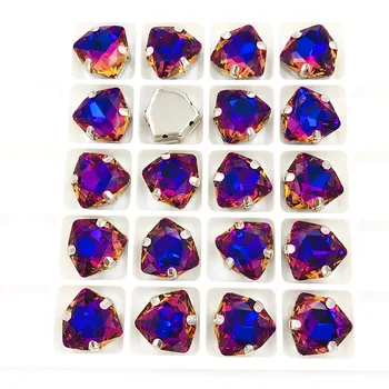 12mm Grăsime Triunghi albastru Violet de lumină de Înaltă calitate de Cristal de Sticlă coase pe pietre feliuta de bază cu găuri diy/accesorii de îmbrăcăminte