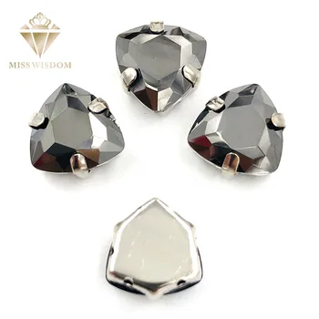 12mm Grăsime Triunghi negru Metalic de Înaltă calitate de Cristal de Sticlă coase pe pietre feliuta de bază cu găuri diy/accesorii de îmbrăcăminte