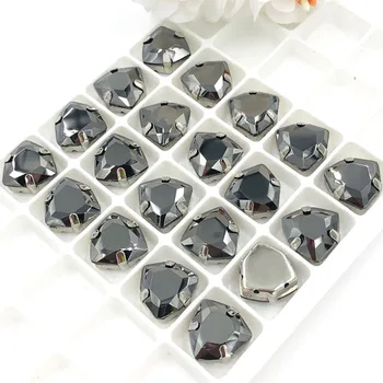 12mm Grăsime Triunghi negru Metalic de Înaltă calitate de Cristal de Sticlă coase pe pietre feliuta de bază cu găuri diy/accesorii de îmbrăcăminte
