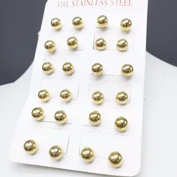 12pair/lot de Argint/Aur ton de Șirag de mărgele Rotunde Ball Stud Cercei pentru Femeile din Oțel Chirurgical Cercel Unisex de Înaltă Calitate Moda Bijuterii