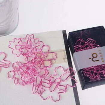 12pcs/lot de CALITATE de TOP Roz Placat cu Agrafe Sakura Hârtie Ac Marcaj Metal Memo Clip Papetărie Flori de Cires Cutie Clipuri