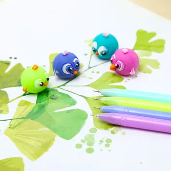 12Pcs/pachet coreean Kawaii Drăguț Pasăre Animal Pixuri cu Gel Albastru Noutate Scris Distracție Rece Papetărie Caz Creion Sac de Staționare de Crăciun