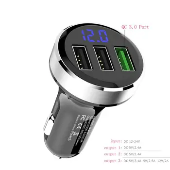 12V 3 USB QC 3.0 Masina Încărcător Rapid Adaptor LED Tensiune de Afișare pentru iPhone Android