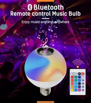 12W control de la distanță Inteligent bec E27 RGB difuzor Bluetooth cu LED-uri bec lumini de muzică fără fir de lumină LED RGB+Alb bec