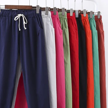 13 Culori Pentru Femei Pantaloni Noi De Lenjerie De Pat Din Bumbac Pantaloni De Vara Pantaloni Elastic Talie Mare Coreeană Codrin Usoare Plus Dimensiune Pantaloni Harem