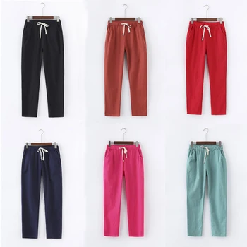13 Culori Pentru Femei Pantaloni Noi De Lenjerie De Pat Din Bumbac Pantaloni De Vara Pantaloni Elastic Talie Mare Coreeană Codrin Usoare Plus Dimensiune Pantaloni Harem