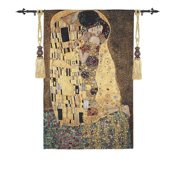 139 cm X 89cm Cadou de Nunta Klimt Sărut Dragoste Agățat de Perete Tapiserie Fir de Aur Țesute Artă, Tapiserii pentru Casa de Fundal de Decor