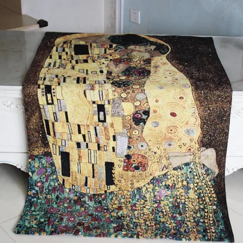 139 cm X 89cm Cadou de Nunta Klimt Sărut Dragoste Agățat de Perete Tapiserie Fir de Aur Țesute Artă, Tapiserii pentru Casa de Fundal de Decor