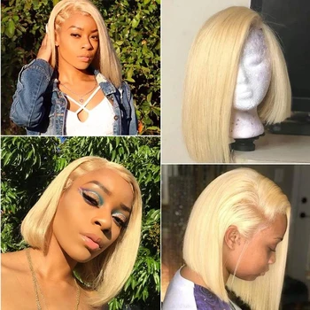 13x1 613 Blonda Brazilian Drept Păr Uman Bob Peruci 6-16 inch Pre Smuls Remy Bob Scurt Dantelă Față Peruci pentru Femei de culoare