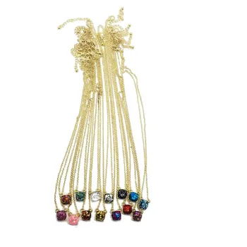 14 Culori Pătrat Mic Pandantiv Colier Moda din New York Strălucitoare Opal Coliere de Aur de Culoare de Brand de Bijuterii pentru Femei