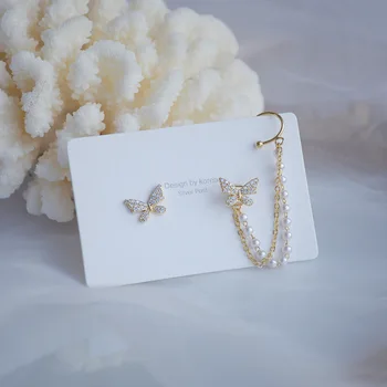 14k Aur veritabil Moda Bijuterii Fluture Cristal Lanț Lung Pearl Cercei Rafinat pentru Femeie Petrecere de Vacanță Elegant Cercel