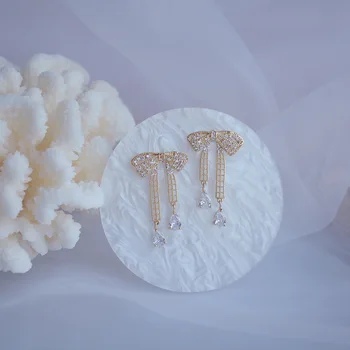 14k Aur veritabil Moda Bijuterii Gol Cristal Bowknot Rafinat Drăguț Cercei pentru Femei Petrecere de Vacanță Elegant Cercel