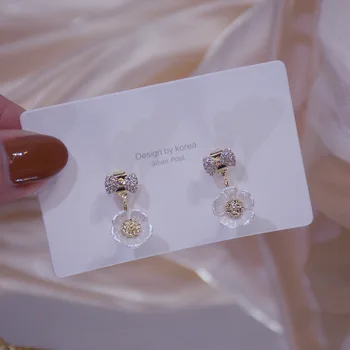 14k Real Placat cu Aur Moda Bijuterii Cristal Bowknot de Flori Rafinat Cercei Stud pentru Femei Petrecere de Vacanță Elegant Cercel