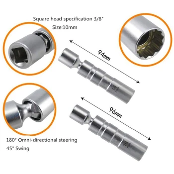14MM & 16MM Perete Subțire Magnetic Pivotant Spark Plug Socket - 3/8 Inch Conduce 12-Punctul Spark Plug Socket Instrument de Ștergere - Pivotare Produsulu