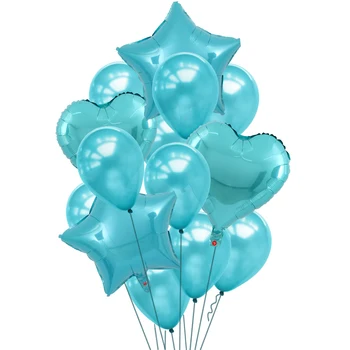 14pcs/lot de 18 inch albastru Tiffany inima stea 10 inch perla Latex, baloane nunta, petrecere de aniversare decor gonflabil minge de aer de Alimentare