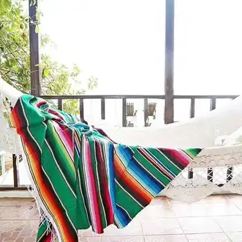 150x213cm Mexican Ciucure Pătură Mat în aer liber Dungă Rainbow Beach Pături Saltea pentru Paturi de Voiaj Picnic Canapea Bumbac Lână Capac