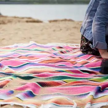 150x213cm Mexican Ciucure Pătură Mat în aer liber Dungă Rainbow Beach Pături Saltea pentru Paturi de Voiaj Picnic Canapea Bumbac Lână Capac