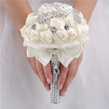 15cm Diferite Stiluri de Mireasa Buchete de Mireasa Nunta cu Flori în mână Cu Diamante Perle Ivory Rose Decor Petrecere Buque Noiva