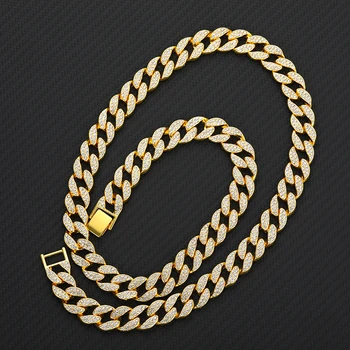 15mm Iced Out Cubanez de Lanț Colier Bijuterii Hip hop Cravată de Aur de Argint de Culoare Stras CZ Incuietoare pentru Barbati Rapper Coliere Link