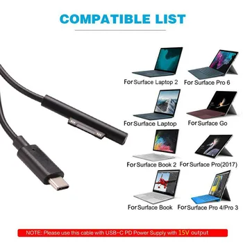 15V sau 12V Tip C Cablu de Încărcare pentru Surface Pro3 Pro4 Pro5 Pro6 44W 65W 87W PD Încărcător de Perete Pro 3 4 5 6 TypeC de Încărcare Cablu
