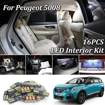 16Pcs Alb Canbus LED-uri Lumina de Interior Kit Pentru Peugeot 5008 2009 2010 2011 2012 2013 2016 2017 2018 LED-uri de iluminare Interioară
