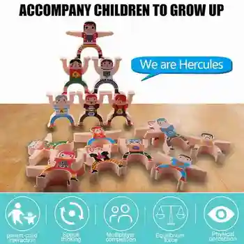 16pcs Lemn Hercules Echilibru Creatură Blocuri Copii Stivuire Blocuri Părinte-copii Interactive Jucarii Educative