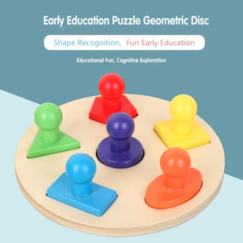 18.5 cm Montessori din Lemn Jucarii Copii Educative Puzzle-uri din Lemn pentru Copii mânerul de Formă Geometrică Bord de Potrivire Jocuri pentru Copii Cadouri