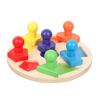 18.5 cm Montessori din Lemn Jucarii Copii Educative Puzzle-uri din Lemn pentru Copii mânerul de Formă Geometrică Bord de Potrivire Jocuri pentru Copii Cadouri