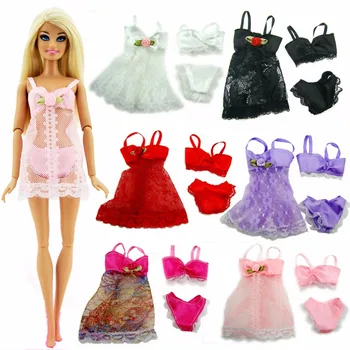 18 Buc/Lot = 6 Set Papusa Pijamale Lenjerie de Dantelă Sutien + Chiloti + Rochie de Noapte Pijamale Bikini Haine pentru Barbie Papusa Accesorii
