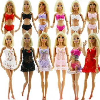 18 Buc/Lot = 6 Set Papusa Pijamale Lenjerie de Dantelă Sutien + Chiloti + Rochie de Noapte Pijamale Bikini Haine pentru Barbie Papusa Accesorii