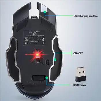 1800DPI de Încărcare Wireless Gaming Mouse 2.4 Ghz de Fundal Mecanice Mut Mouse-ul Optic 6 Buton DPI Reglabil pentru Laptop Pc