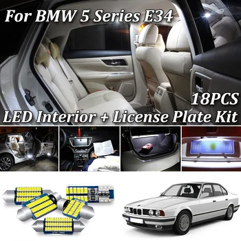 18Pcs Alb Canbus fara Eroare Pentru BMW Seria 5 E34 M5 Salon Touring LED-uri Lumina de Interior + Lampa plăcuței de Înmatriculare Kit