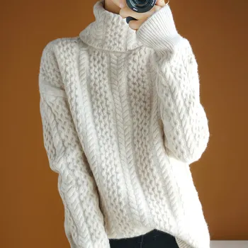 19 noi toamna iarna pulover pentru femei guler înalt pulover vrac pulover de lână răsucite tricot mâneci tricou bottom îngroșa