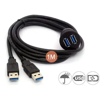 1M 2 Porturi Dual USB 3.0 Extensia AUX Flush Mount Mașină de Montare Cablu de Extensie pentru Mașină, Camion, Barca, Motocicleta Panoul de Bord