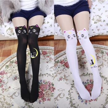 1Pair Femei Fete Ciorapi Coapsă Mare Ciorapi de Desene animate Pisica Peste Genunchi Șosete ciorapi-Chilot Sexy Plus Dimensiune Persista