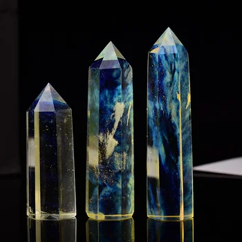1PCNatural galben de Topire Punct de Cristal Blu rax Hexagonale Cristal Artificial Pilon Mineral Magic de Reparații de Vindecare Decor Acasă