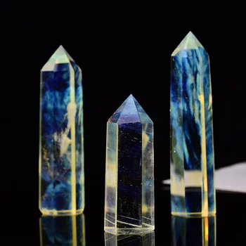 1PCNatural galben de Topire Punct de Cristal Blu rax Hexagonale Cristal Artificial Pilon Mineral Magic de Reparații de Vindecare Decor Acasă