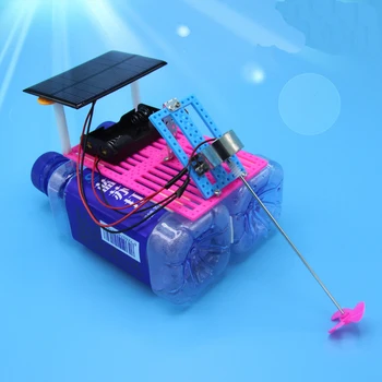 1Set RC Solar DIY Barca cu Motor+Elice+Ax+Suport Drive Kit Dublu de Alimentare Jucarie pentru Copii de Sticla de Băutură Model Electric