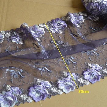 1Yd 30cm Lățime Transparent Gazue Violet Serie Oglindă Broderii Florale de Înaltă Calitate Dantelă de Ornamente Pentru articole de Îmbrăcăminte,Decor Nunta